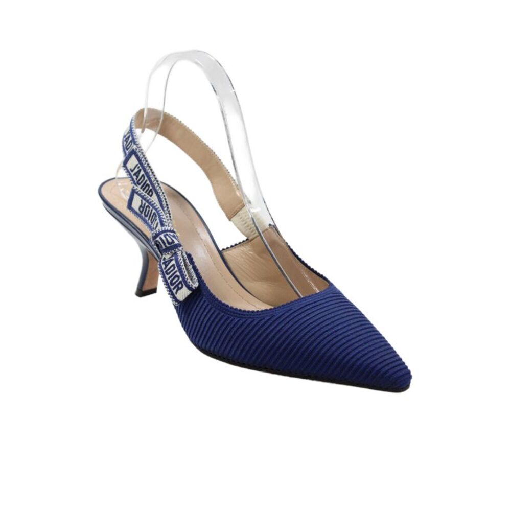 Christian Dior Women's Pointed Toe Ribbon Slingback Sandals Blue Size 40